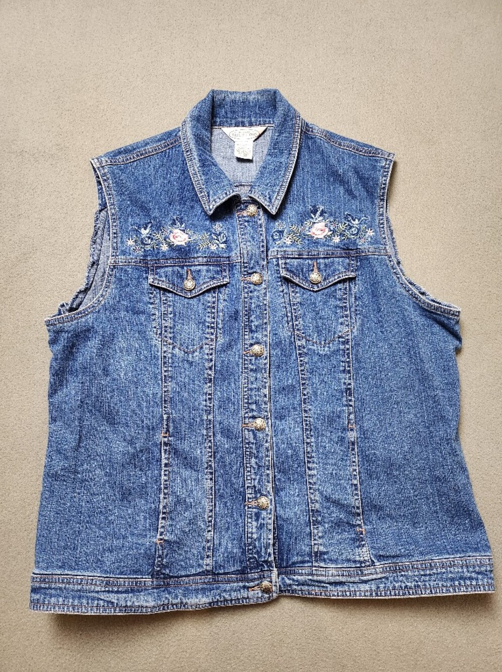 Vintage Northern Reflections Embroidered Denim Vest Jacket XL Boho Western